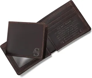 Personalized Engraved Leather Wallet for Dad Son Husband Boyfriend - Custom Logo Name Men Bifold Purse with Love Message - Fathers Day Birthday Valentines Christmas Anniversary Graduation Wedding Gift