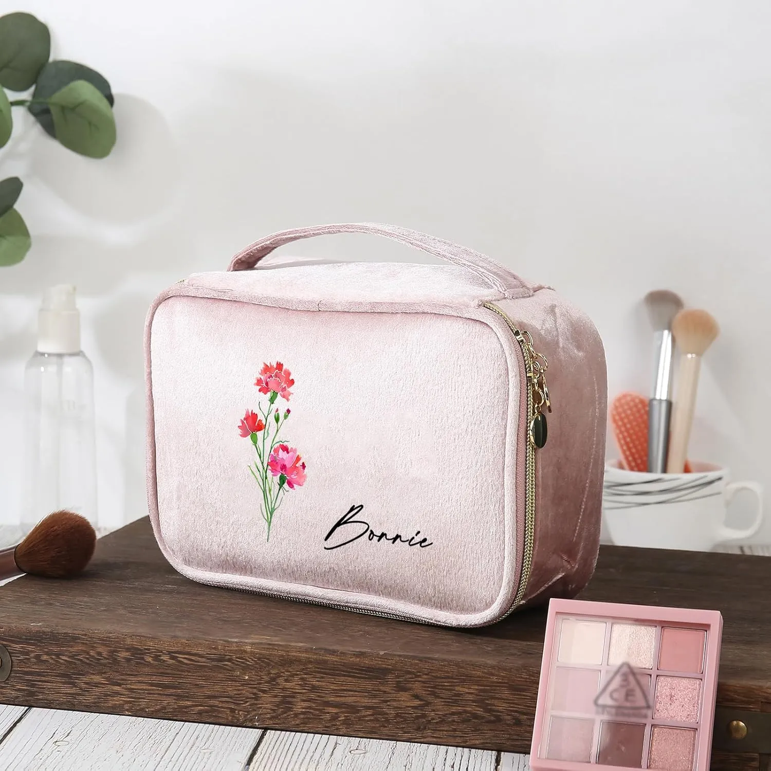 Personalized Gifts for Women Custom Makeup Bag for Women Personalized Cosmetic Bags with Birth Flower Name Large Capacity Travel Makeup Bags Organizer Gifts for Mom Daughter Bridesmaid (Style 1)