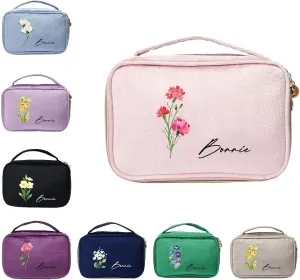 Personalized Gifts for Women Custom Makeup Bag for Women Personalized Cosmetic Bags with Birth Flower Name Large Capacity Travel Makeup Bags Organizer Gifts for Mom Daughter Bridesmaid (Style 1)