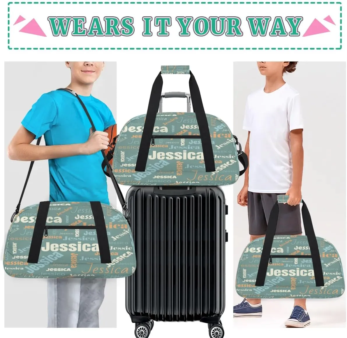 Personalized Gym Bag Duffel Bag for Girls Boys, Custom Cheerleader Bag Overnight Bags for Gymnastics Travel Sport Dance Monogrammed Name