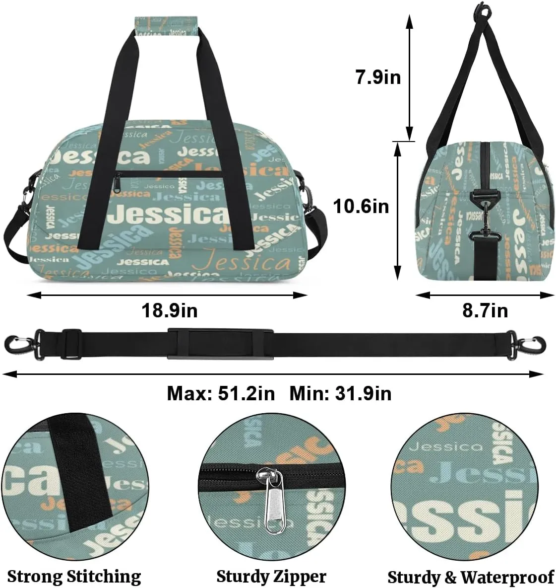 Personalized Gym Bag Duffel Bag for Girls Boys, Custom Cheerleader Bag Overnight Bags for Gymnastics Travel Sport Dance Monogrammed Name