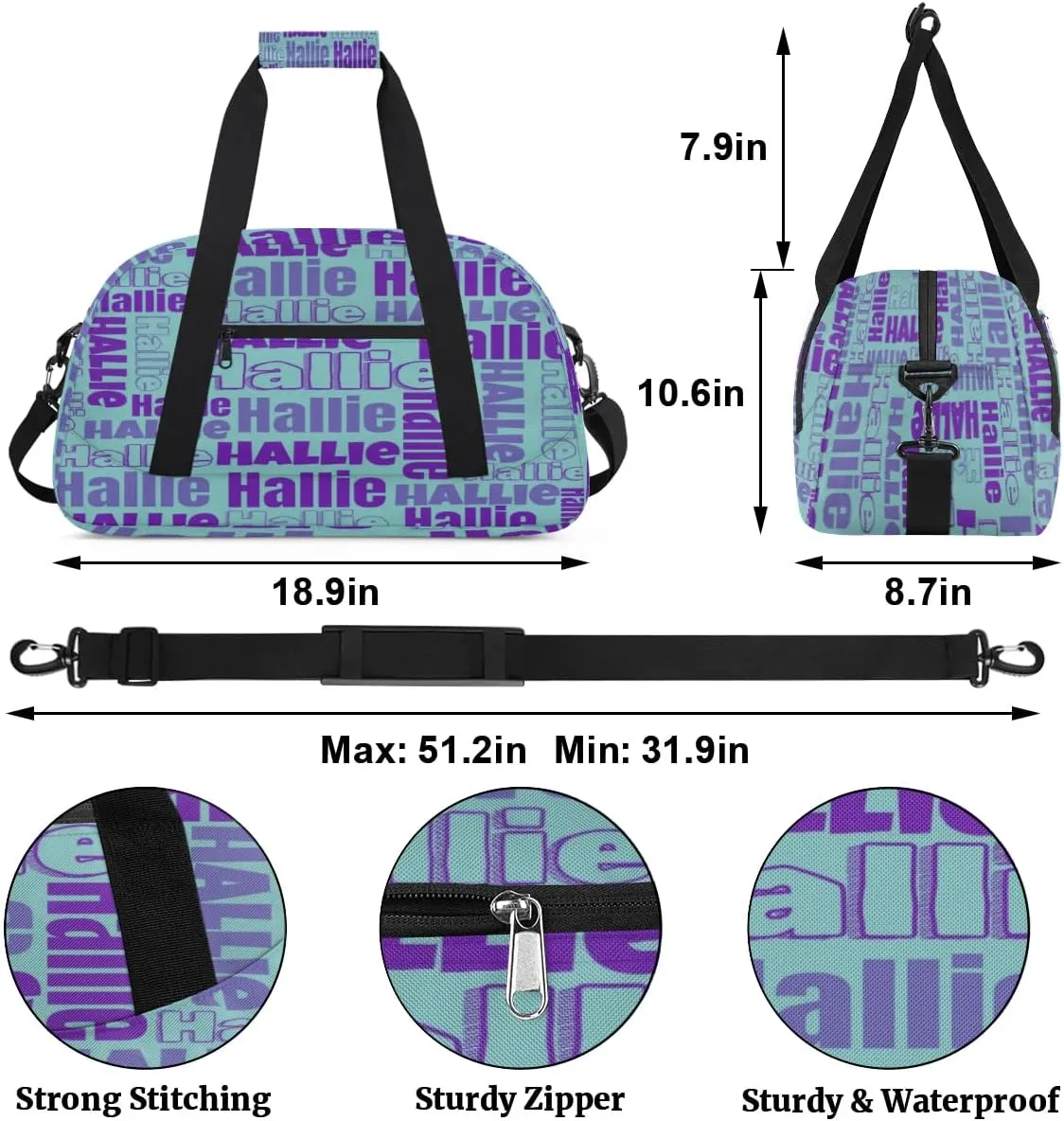 Personalized Gym Bag Duffel Bag for Girls Boys, Custom Cheerleader Bag Overnight Bags for Gymnastics Travel Sport Dance Monogrammed Name