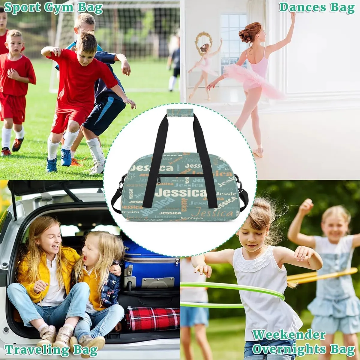 Personalized Gym Bag Duffel Bag for Girls Boys, Custom Cheerleader Bag Overnight Bags for Gymnastics Travel Sport Dance Monogrammed Name