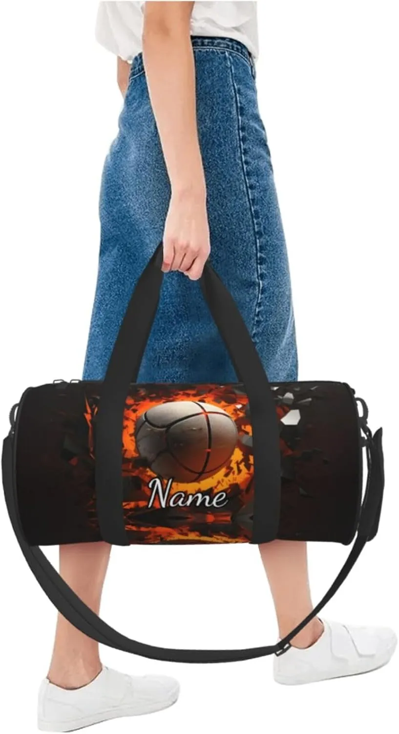 Personalized Gym Duffle Bag for Men,Custom Sports Tote Bag with Name for Women Weekender Carry On Personal Item,17in Basketball Balls Duffel Bag for Travel Overnight Fitness Dance