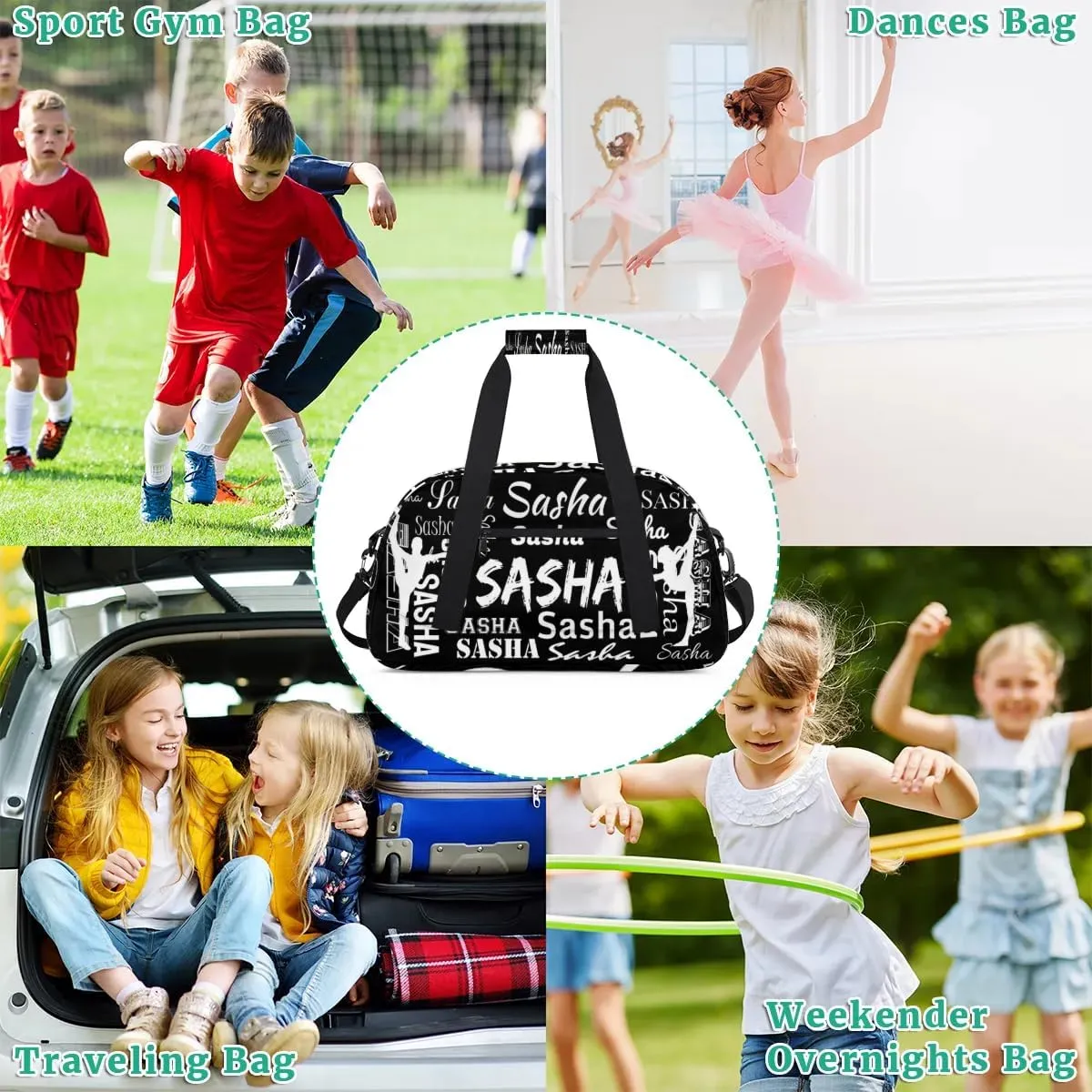 Personalized Gymnastics Bags, Custom Name Sport Duffel Bag Cheer Gymnastics Bags, Custom Gymnastics Silhouette Travel Overnight Weekender Bags, Black Bag