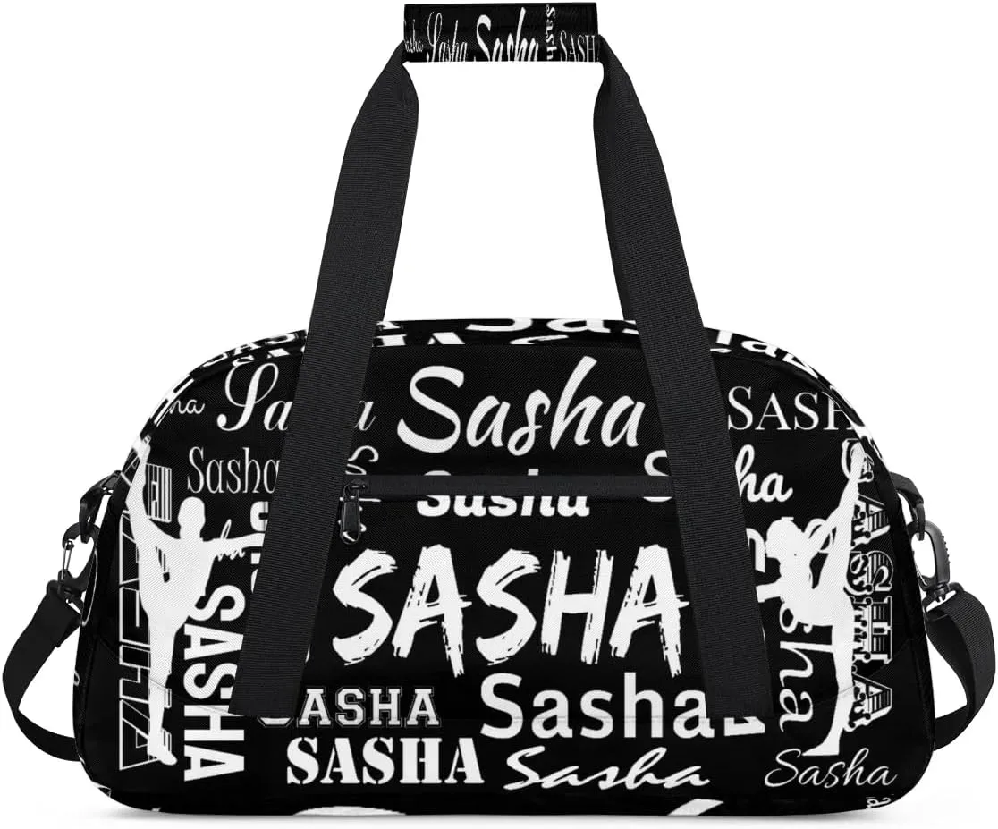 Personalized Gymnastics Bags, Custom Name Sport Duffel Bag Cheer Gymnastics Bags, Custom Gymnastics Silhouette Travel Overnight Weekender Bags, Black Bag