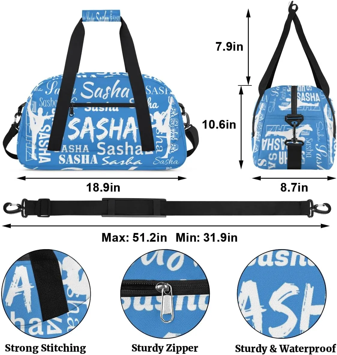 Personalized Gymnastics Bags, Custom Name Sport Duffel Bag Cheer Gymnastics Bags, Custom Gymnastics Silhouette Travel Overnight Weekender Bags, Blue Bag