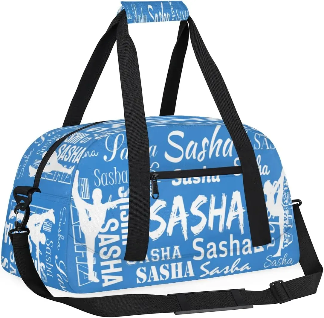 Personalized Gymnastics Bags, Custom Name Sport Duffel Bag Cheer Gymnastics Bags, Custom Gymnastics Silhouette Travel Overnight Weekender Bags, Blue Bag