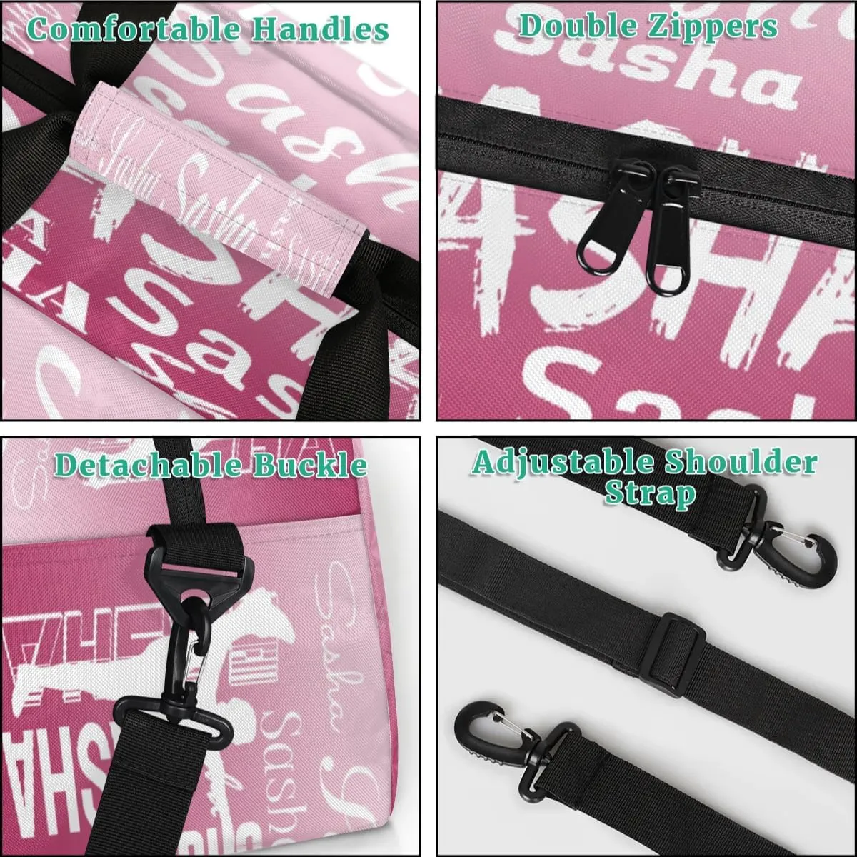 Personalized Gymnastics Bags Name, Custom Dance Duffel Bag Cheer Bags, Custom Sport Duffel Gym Bag Travel Weekender Bags Dark Pink Gradient