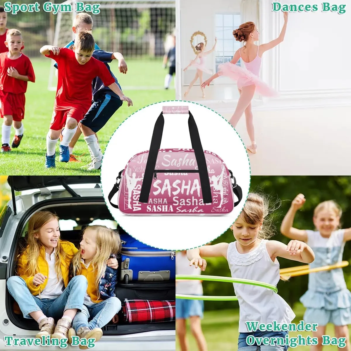 Personalized Gymnastics Bags Name, Custom Dance Duffel Bag Cheer Bags, Custom Sport Duffel Gym Bag Travel Weekender Bags Dark Pink Gradient