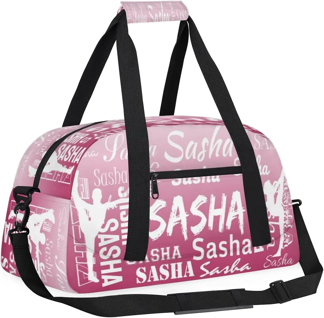 Personalized Gymnastics Bags Name, Custom Dance Duffel Bag Cheer Bags, Custom Sport Duffel Gym Bag Travel Weekender Bags Dark Pink Gradient