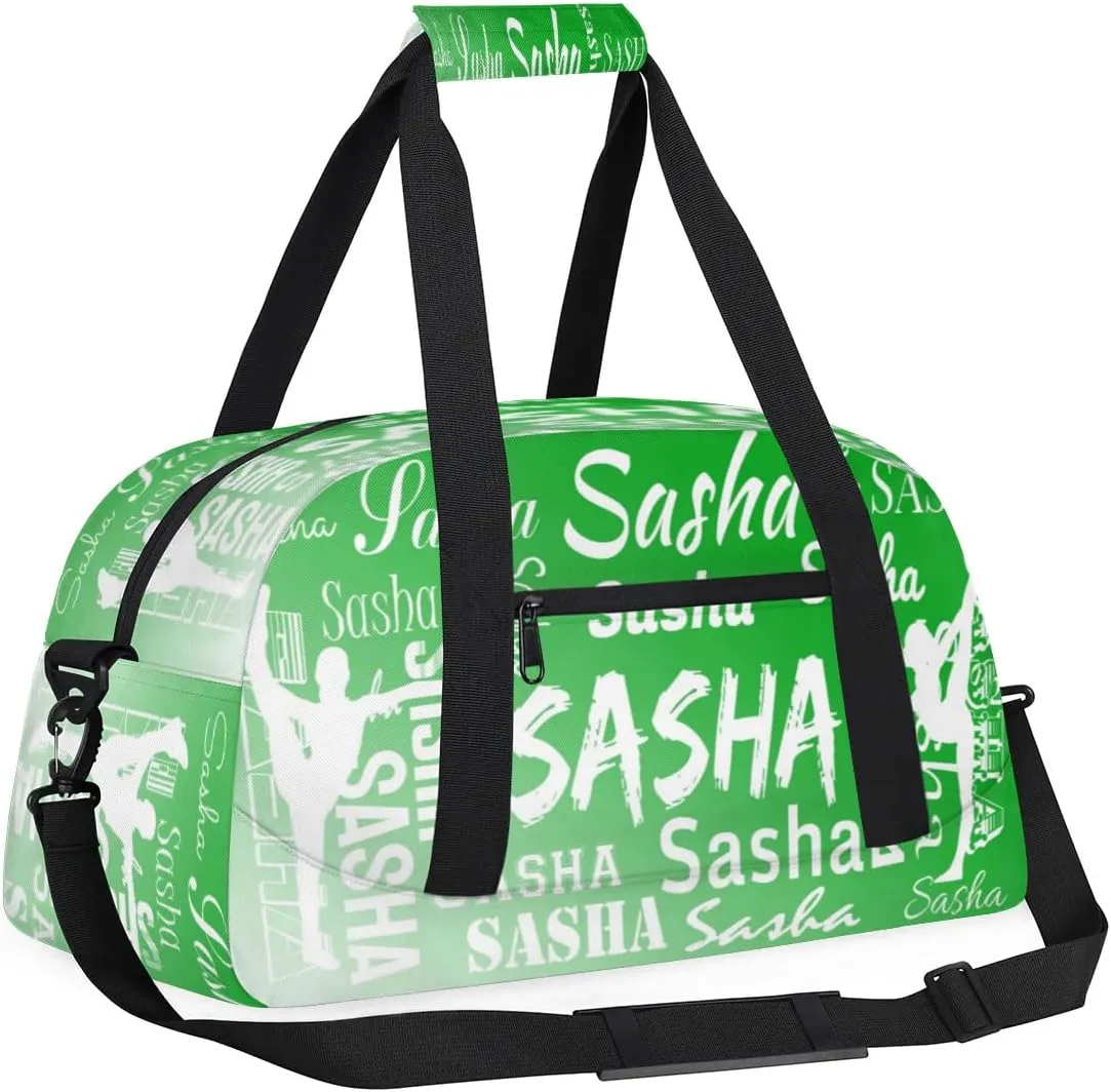 Personalized Gymnastics Bags Name, Custom Dance Duffel Bag Cheer Bags, Custom Sport Duffel Gym Bag Travel Weekender Bags Grass Green Gradient