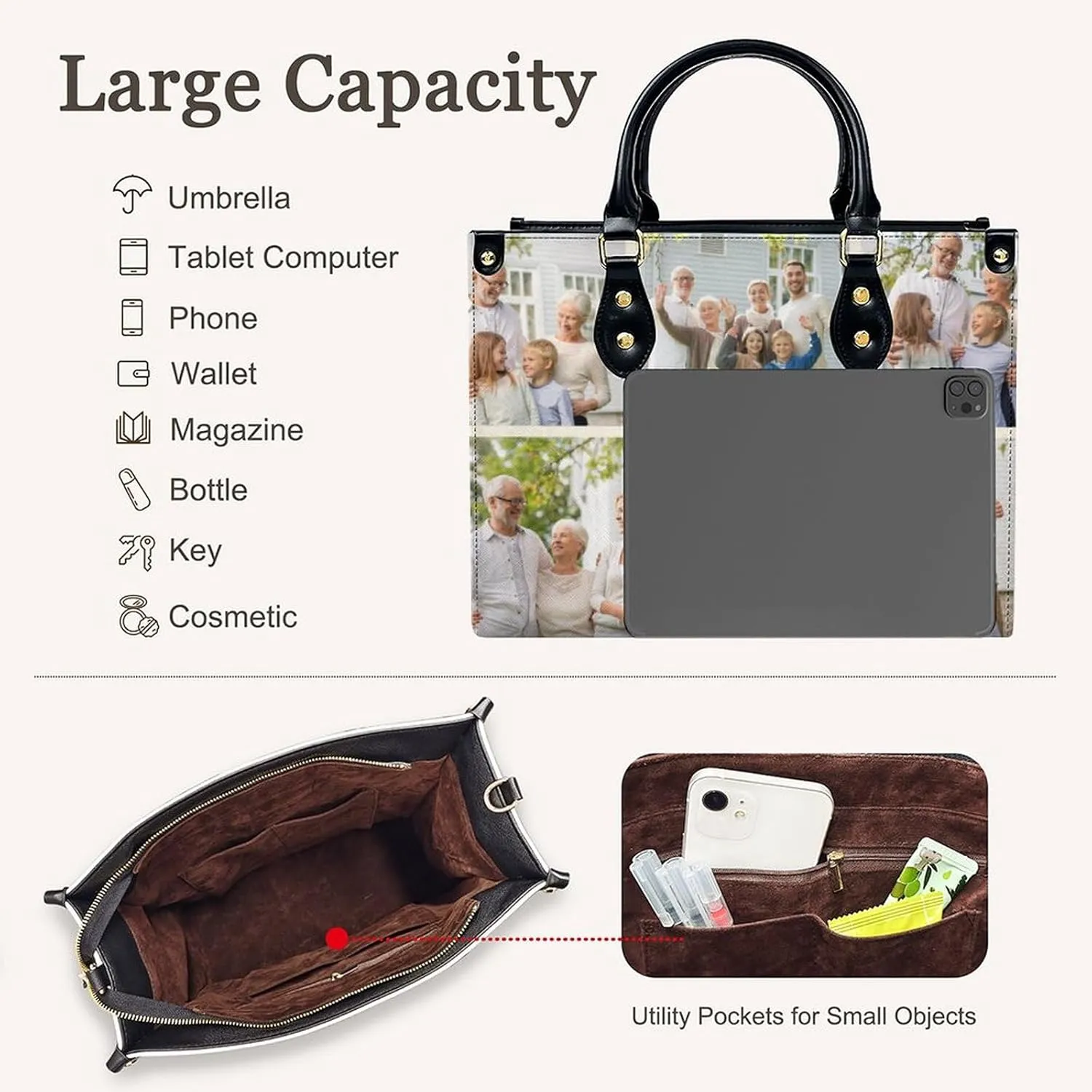 Personalized Handbag Gifts for Her - PU Leather Bags - Custom Women Tote Bag for Mother’s Day, Birthday, Wedding
