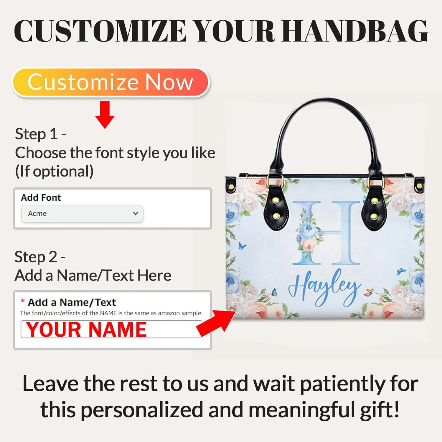 Personalized Handbags with Name for Women - Fashion Casual Initials Monogrammed Tote Bag for Mom Sister Teacher Bridesmaid