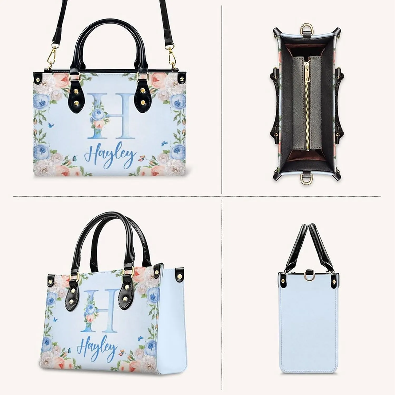 Personalized Handbags with Name for Women - Fashion Casual Initials Monogrammed Tote Bag for Mom Sister Teacher Bridesmaid
