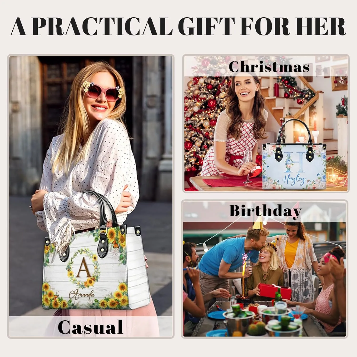 Personalized Handbags with Name for Women - Fashion Casual Initials Monogrammed Tote Bag for Mom Sister Teacher Bridesmaid