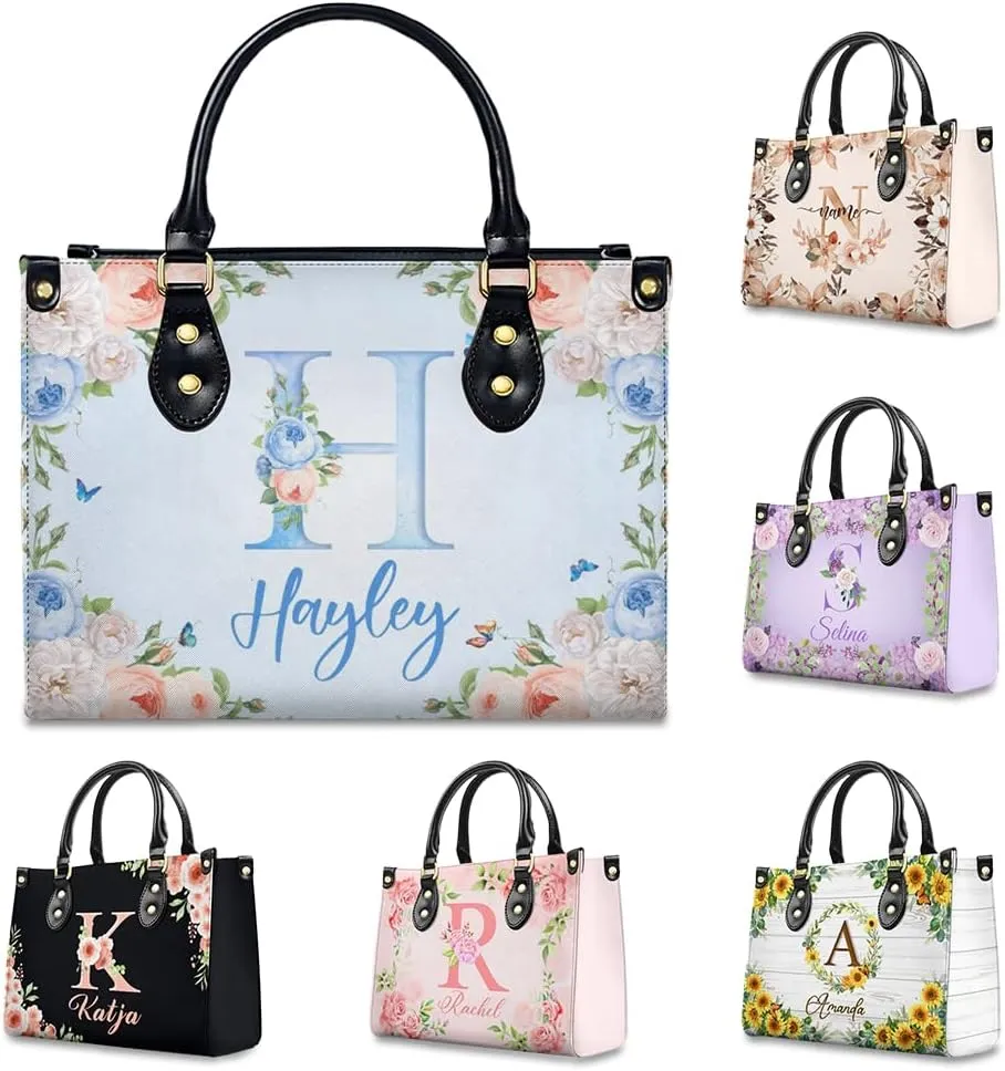 Personalized Handbags with Name for Women - Fashion Casual Initials Monogrammed Tote Bag for Mom Sister Teacher Bridesmaid