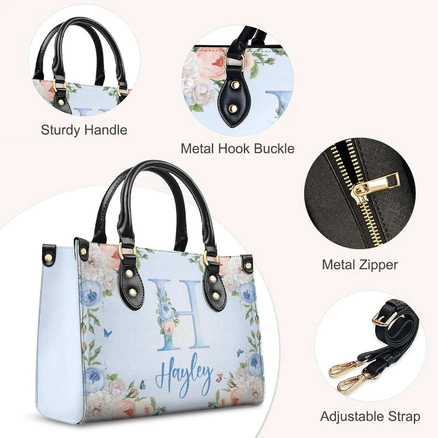 Personalized Handbags with Name for Women - Fashion Casual Initials Monogrammed Tote Bag for Mom Sister Teacher Bridesmaid