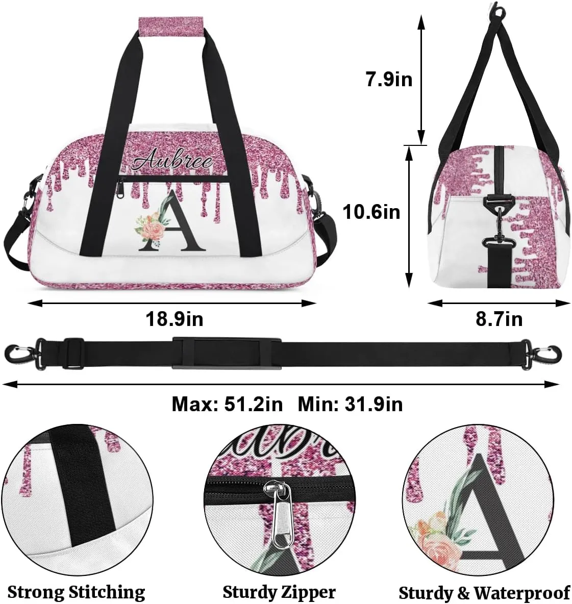 Personalized Initial Duffel Bags, Cusotm Sports Gym Bag Monogrammed Custom Travel Overnight Weekender Bag for Women Men with Name, 流体亮片2 Custom Gifts