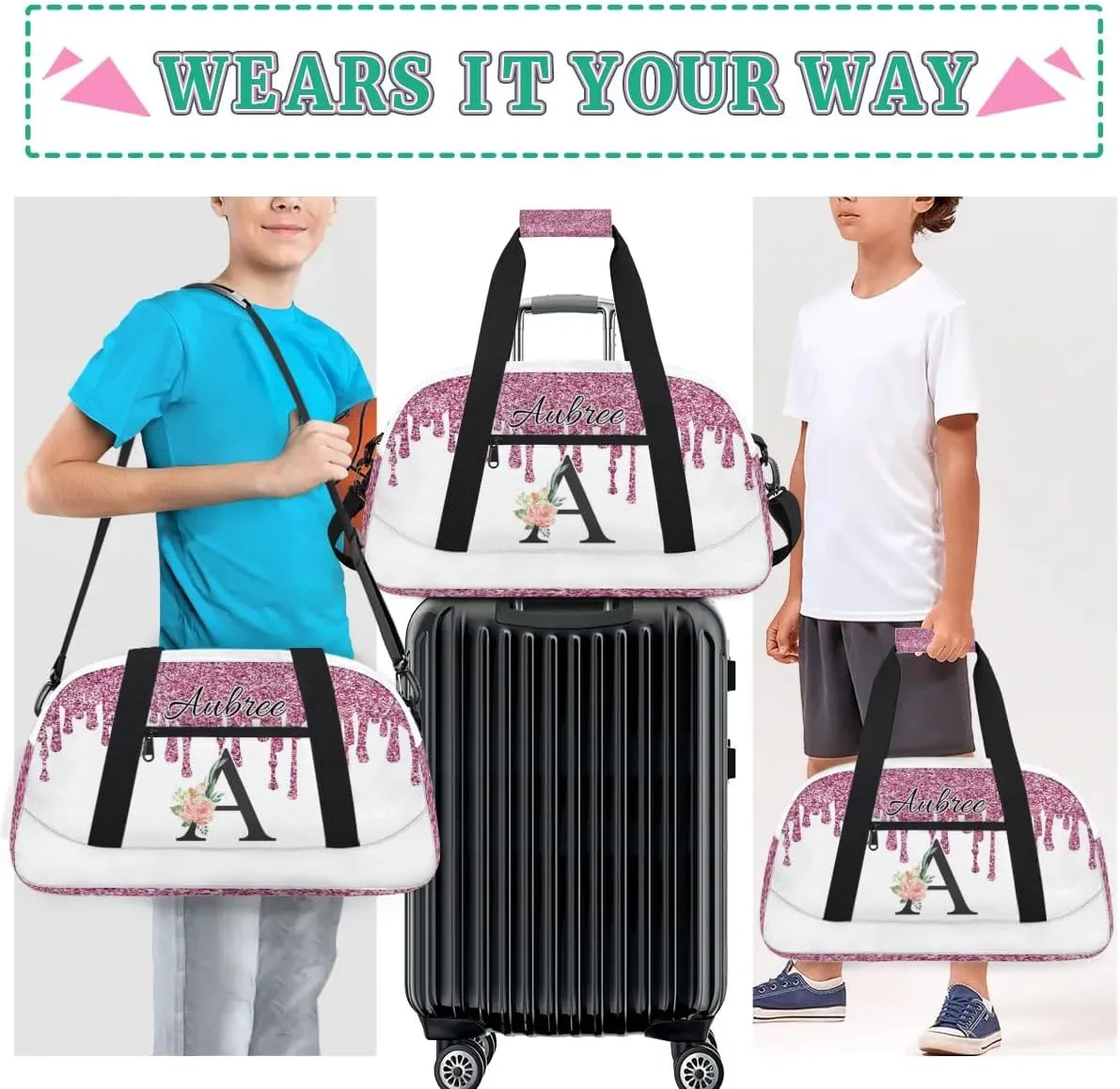 Personalized Initial Duffel Bags, Cusotm Sports Gym Bag Monogrammed Custom Travel Overnight Weekender Bag for Women Men with Name, 流体亮片2 Custom Gifts