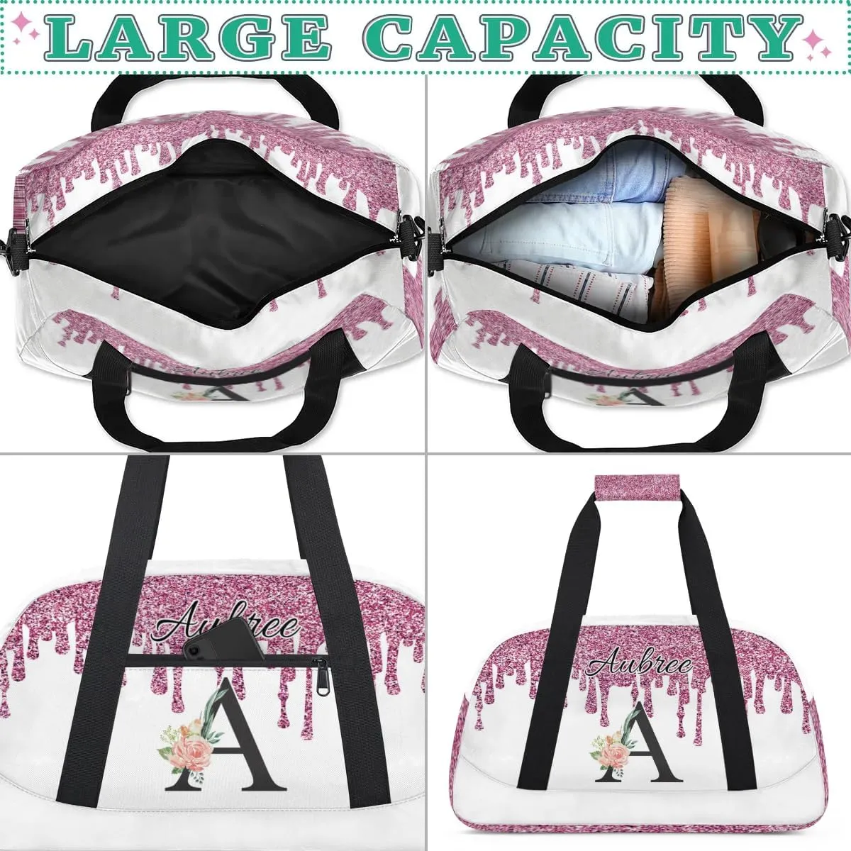 Personalized Initial Duffel Bags, Cusotm Sports Gym Bag Monogrammed Custom Travel Overnight Weekender Bag for Women Men with Name, 流体亮片2 Custom Gifts