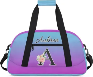 Personalized Initial Duffel Bags, Cusotm Sports Gym Bag Monogrammed Custom Travel Overnight Weekender Bag for Women Men with Name, Blue Purple Gradient Custom Gifts