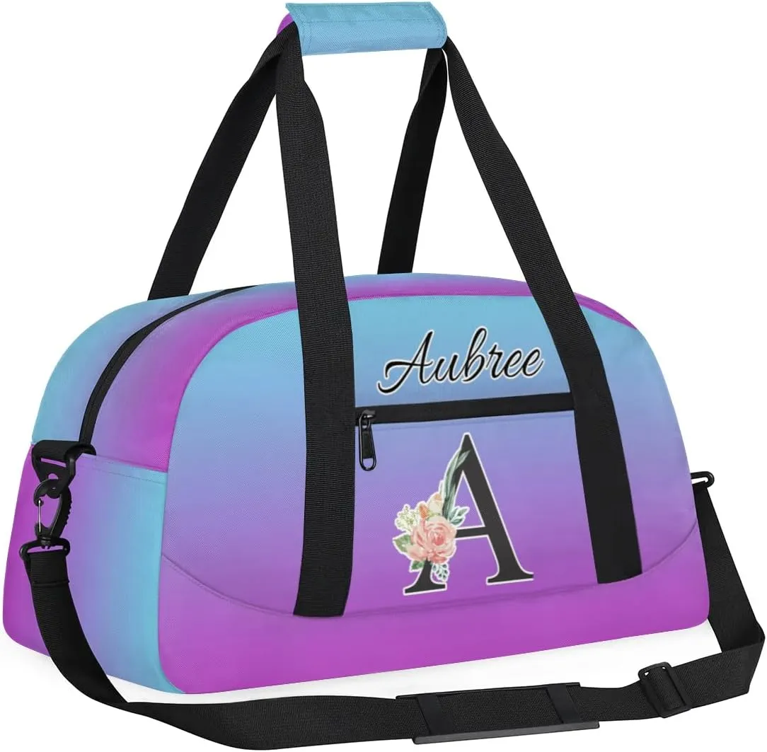 Personalized Initial Duffel Bags, Cusotm Sports Gym Bag Monogrammed Custom Travel Overnight Weekender Bag for Women Men with Name, Blue Purple Gradient Custom Gifts