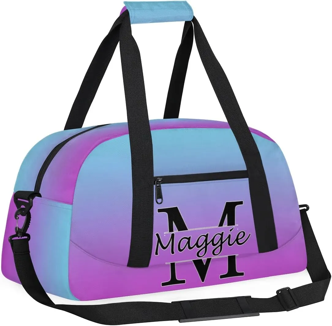 Personalized Initial Duffel Bags, Cusotm Sports Gym Bag Monogrammed Custom Travel Overnight Weekender Bag for Women Men with Name, Blue Purple Gradient