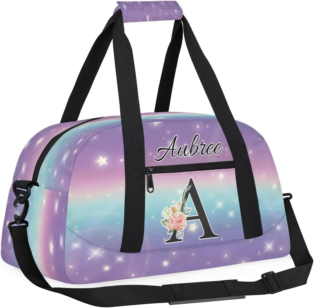 Personalized Initial Duffel Bags, Cusotm Sports Gym Bag Monogrammed Custom Travel Overnight Weekender Bag for Women Men with Name, Cut Glitter Print Custom Gifts