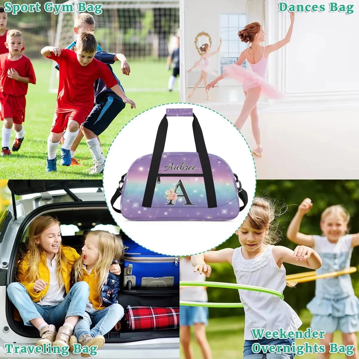 Personalized Initial Duffel Bags, Cusotm Sports Gym Bag Monogrammed Custom Travel Overnight Weekender Bag for Women Men with Name, Cut Glitter Print Custom Gifts