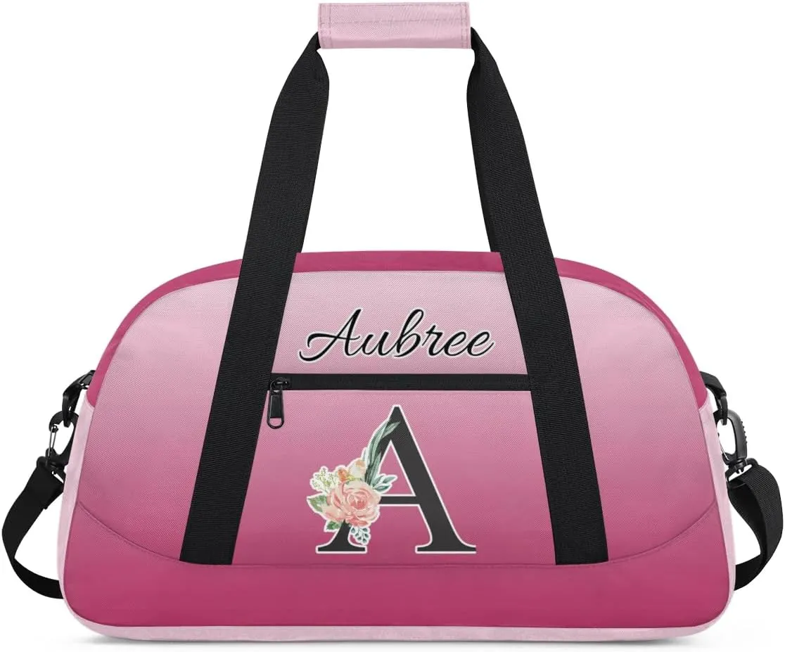 Personalized Initial Duffel Bags, Cusotm Sports Gym Bag Monogrammed Custom Travel Overnight Weekender Bag for Women Men with Name, Dark Pink Gradient Custom Gifts