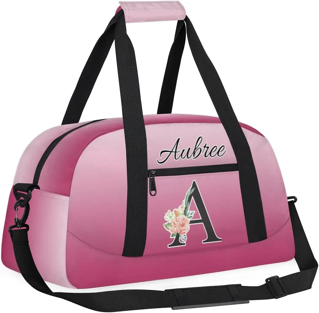 Personalized Initial Duffel Bags, Cusotm Sports Gym Bag Monogrammed Custom Travel Overnight Weekender Bag for Women Men with Name, Dark Pink Gradient Custom Gifts