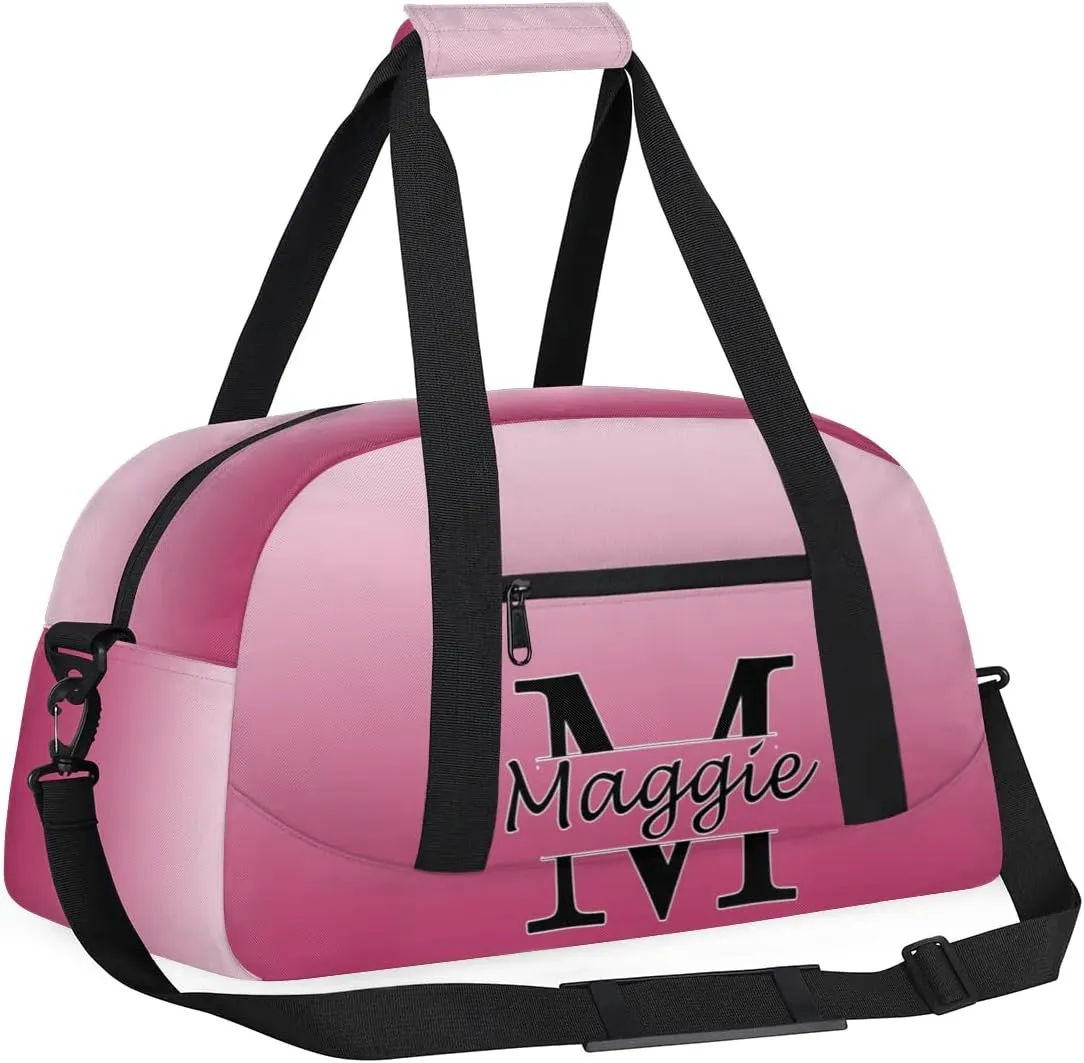 Personalized Initial Duffel Bags, Cusotm Sports Gym Bag Monogrammed Custom Travel Overnight Weekender Bag for Women Men with Name, Dark Pink Gradient