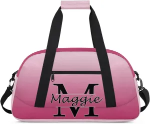 Personalized Initial Duffel Bags, Cusotm Sports Gym Bag Monogrammed Custom Travel Overnight Weekender Bag for Women Men with Name, Dark Pink Gradient