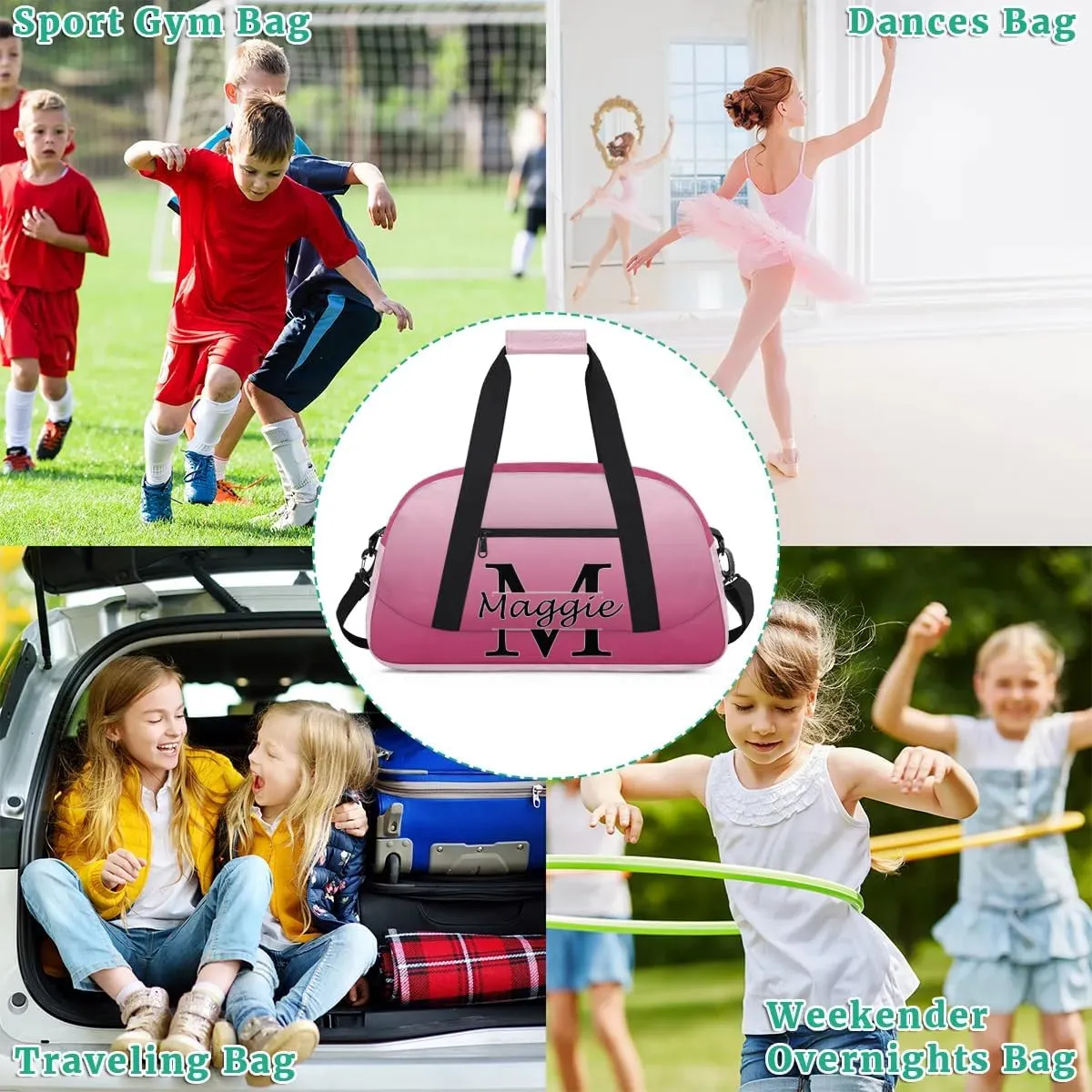 Personalized Initial Duffel Bags, Cusotm Sports Gym Bag Monogrammed Custom Travel Overnight Weekender Bag for Women Men with Name, Dark Pink Gradient