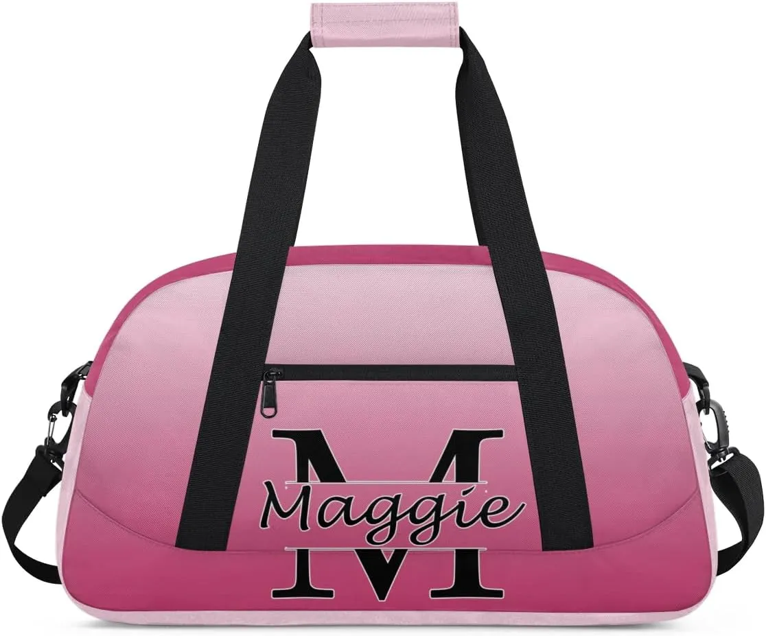 Personalized Initial Duffel Bags, Cusotm Sports Gym Bag Monogrammed Custom Travel Overnight Weekender Bag for Women Men with Name, Dark Pink Gradient
