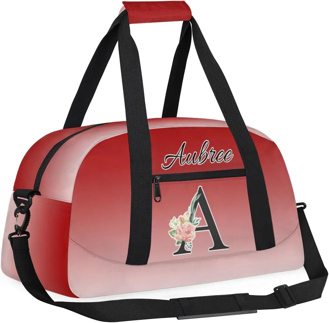 Personalized Initial Duffel Bags, Cusotm Sports Gym Bag Monogrammed Custom Travel Overnight Weekender Bag for Women Men with Name, Deep Red Gradient Custom Gifts