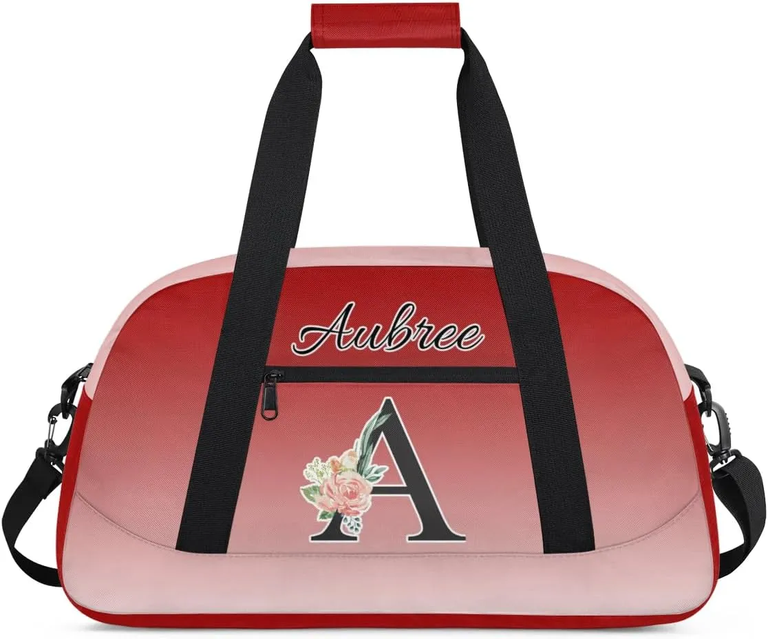 Personalized Initial Duffel Bags, Cusotm Sports Gym Bag Monogrammed Custom Travel Overnight Weekender Bag for Women Men with Name, Deep Red Gradient Custom Gifts