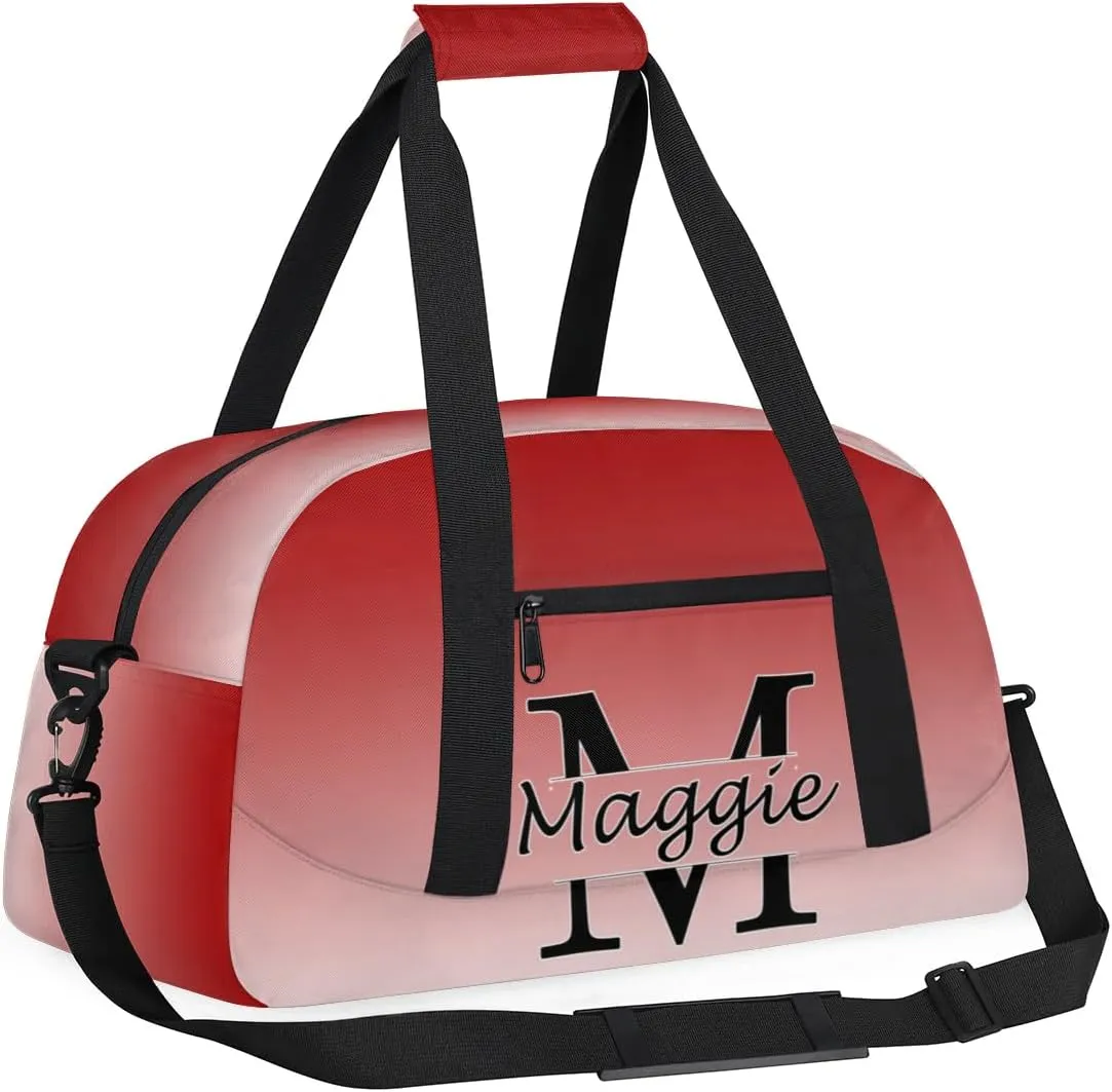 Personalized Initial Duffel Bags, Cusotm Sports Gym Bag Monogrammed Custom Travel Overnight Weekender Bag for Women Men with Name, Deep Red Gradient
