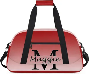 Personalized Initial Duffel Bags, Cusotm Sports Gym Bag Monogrammed Custom Travel Overnight Weekender Bag for Women Men with Name, Deep Red Gradient