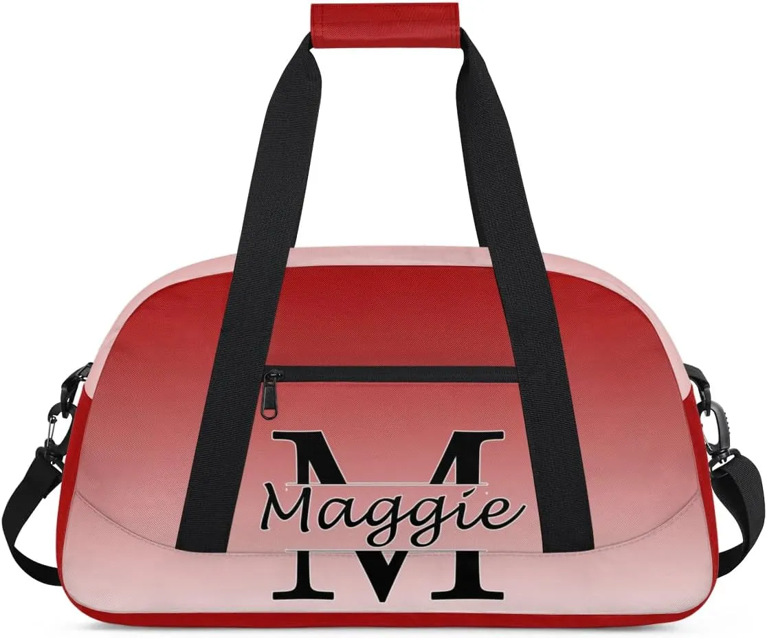 Personalized Initial Duffel Bags, Cusotm Sports Gym Bag Monogrammed Custom Travel Overnight Weekender Bag for Women Men with Name, Deep Red Gradient