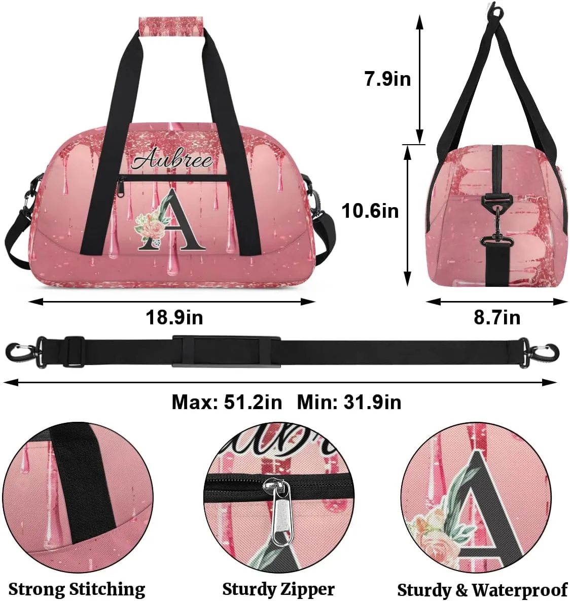 Personalized Initial Duffel Bags, Cusotm Sports Gym Bag Monogrammed Custom Travel Overnight Weekender Bag for Women Men with Name, Fluid Custom Gifts