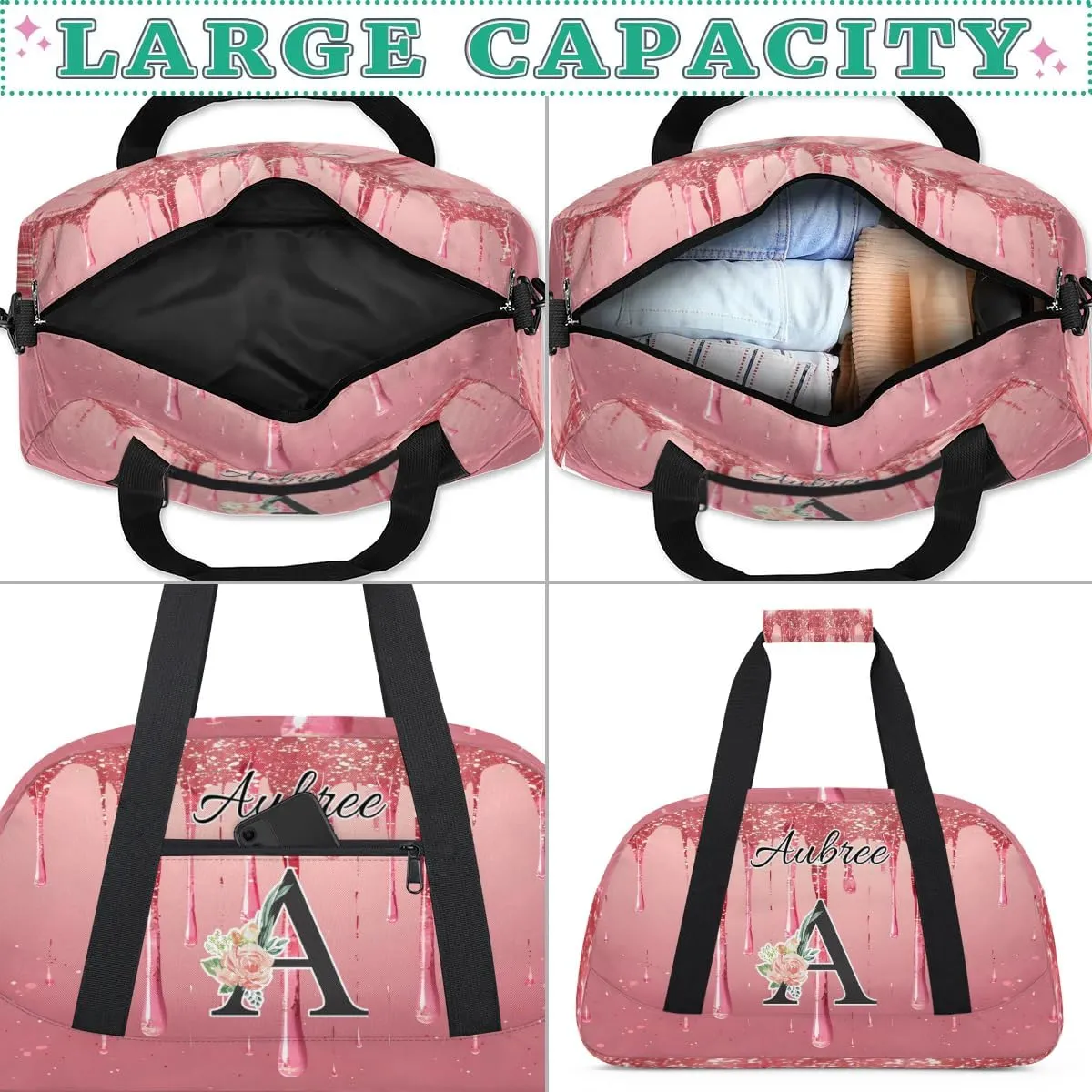 Personalized Initial Duffel Bags, Cusotm Sports Gym Bag Monogrammed Custom Travel Overnight Weekender Bag for Women Men with Name, Fluid Custom Gifts