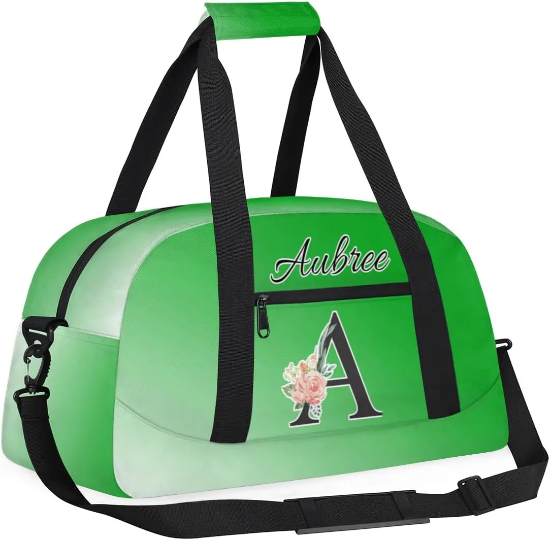 Personalized Initial Duffel Bags, Cusotm Sports Gym Bag Monogrammed Custom Travel Overnight Weekender Bag for Women Men with Name, Grass Green Gradient Custom Gifts