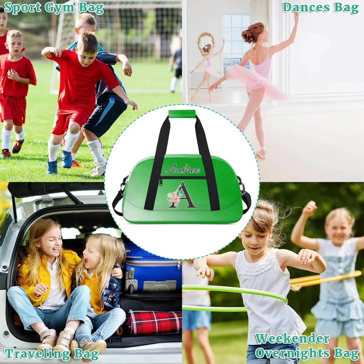 Personalized Initial Duffel Bags, Cusotm Sports Gym Bag Monogrammed Custom Travel Overnight Weekender Bag for Women Men with Name, Grass Green Gradient Custom Gifts