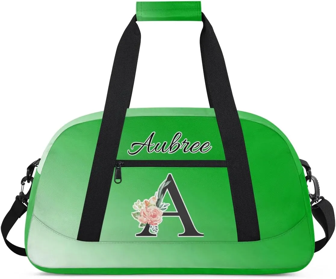Personalized Initial Duffel Bags, Cusotm Sports Gym Bag Monogrammed Custom Travel Overnight Weekender Bag for Women Men with Name, Grass Green Gradient Custom Gifts