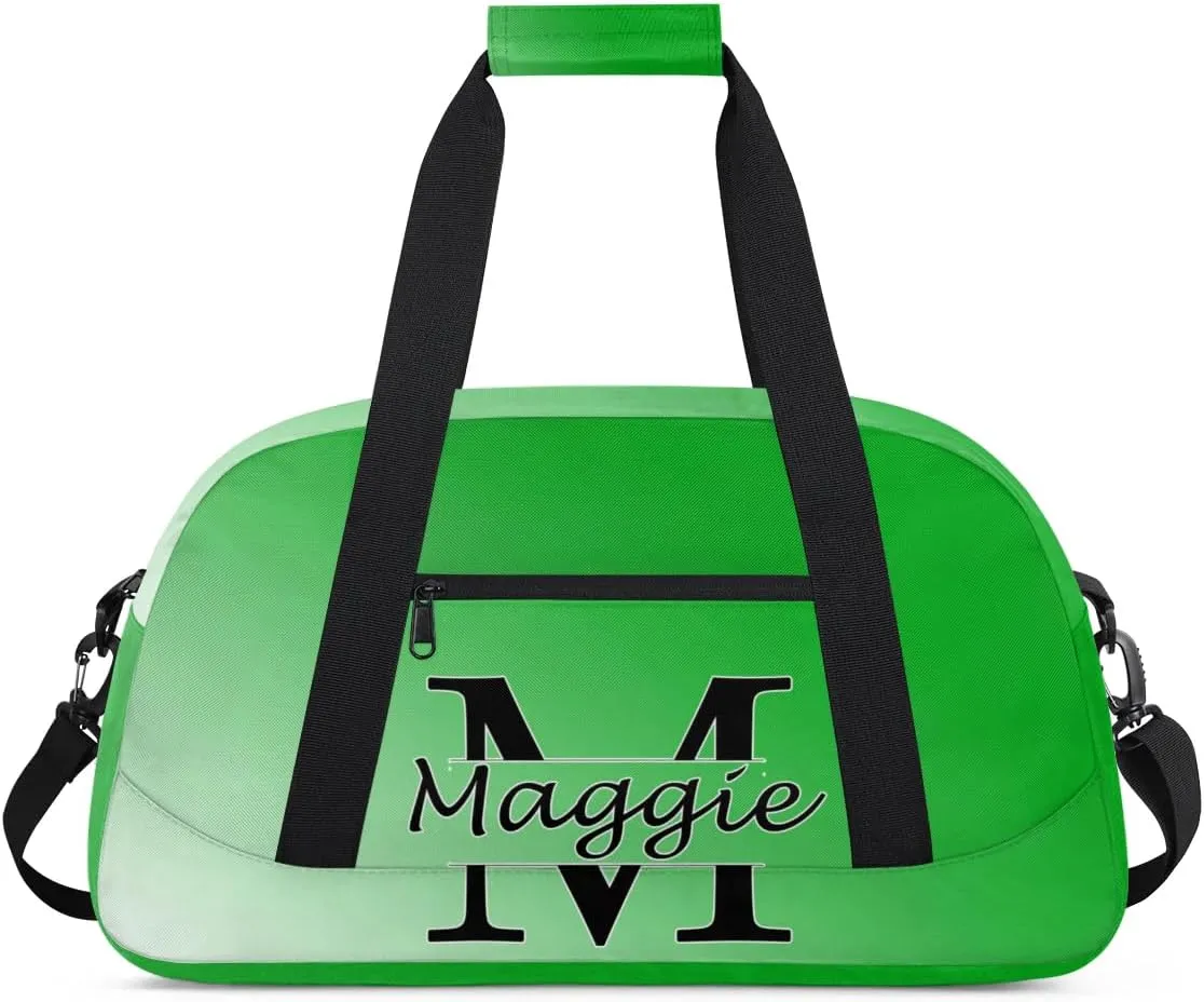 Personalized Initial Duffel Bags, Cusotm Sports Gym Bag Monogrammed Custom Travel Overnight Weekender Bag for Women Men with Name, Grass Green Gradient