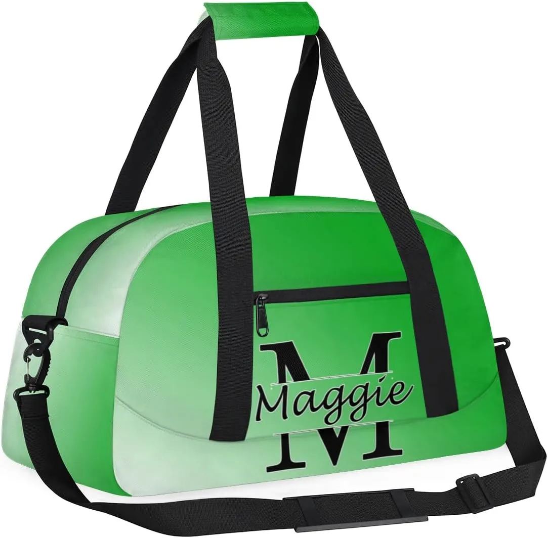 Personalized Initial Duffel Bags, Cusotm Sports Gym Bag Monogrammed Custom Travel Overnight Weekender Bag for Women Men with Name, Grass Green Gradient