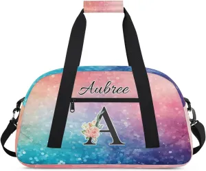 Personalized Initial Duffel Bags, Cusotm Sports Gym Bag Monogrammed Custom Travel Overnight Weekender Bag for Women Men with Name, Multicolored Glitter Custom Gifts
