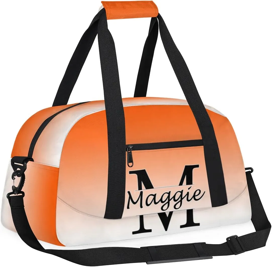 Personalized Initial Duffel Bags, Cusotm Sports Gym Bag Monogrammed Custom Travel Overnight Weekender Bag for Women Men with Name, Orange Gradient